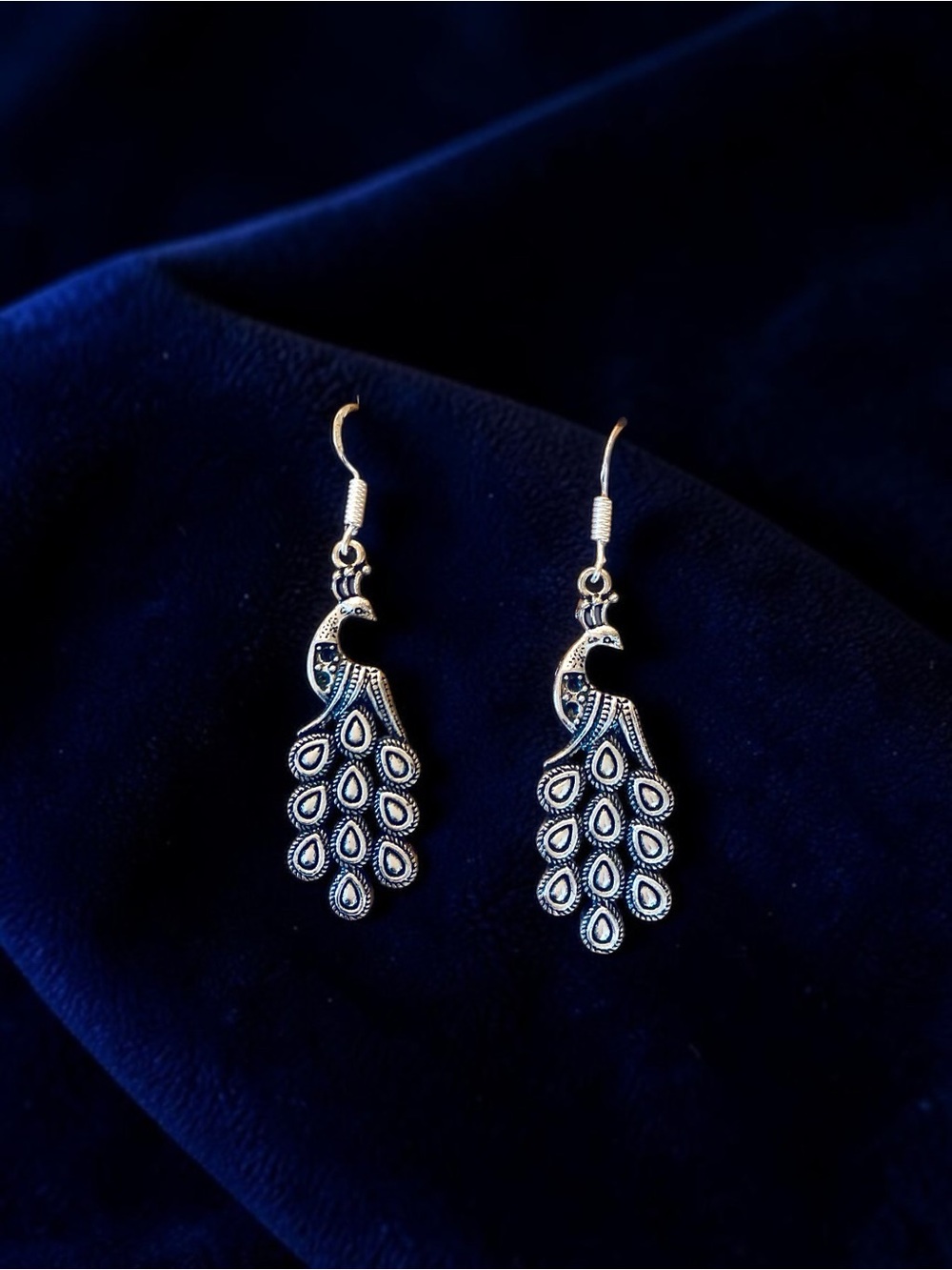 Silver Peacock Drop Earrings - Picture 2 of 2
